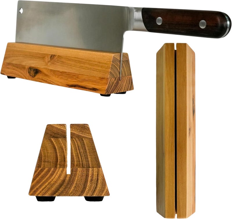 Nomware Cleaver Stand | 8.25-inch wood vegetable cleaver knife storage block (Teak, 2mm) - Image 1